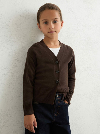 9-13 yrs Wool-Blend Fitted Cardigan With Cashmere Brown | Children & Baby