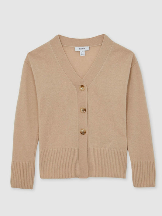 9-13 yrs Wool-Blend Fitted Cardigan With Cashmere Neutral | Children & Baby