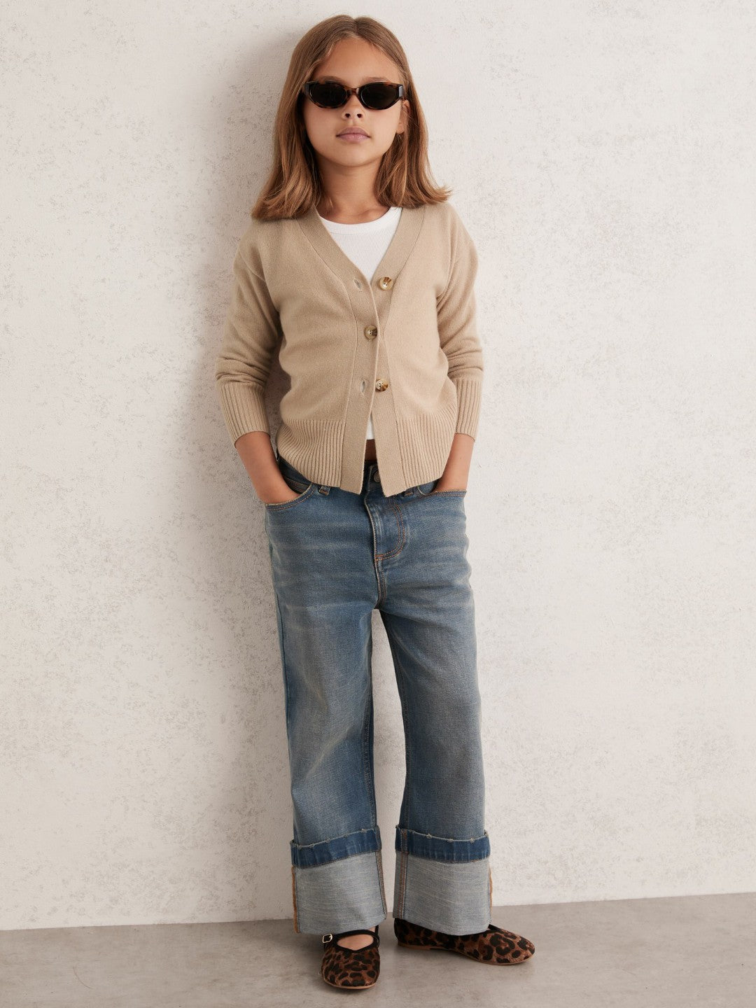 9-13 yrs Wool-Blend Fitted Cardigan With Cashmere Neutral | Children & Baby