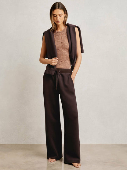 Wide-Leg Interlock Drawstring Joggers Plum | Women