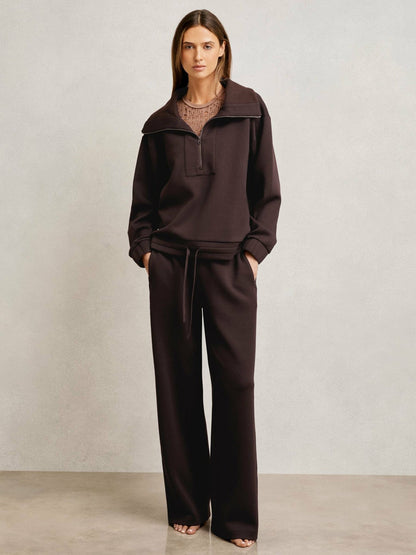Wide-Leg Interlock Drawstring Joggers Plum | Women