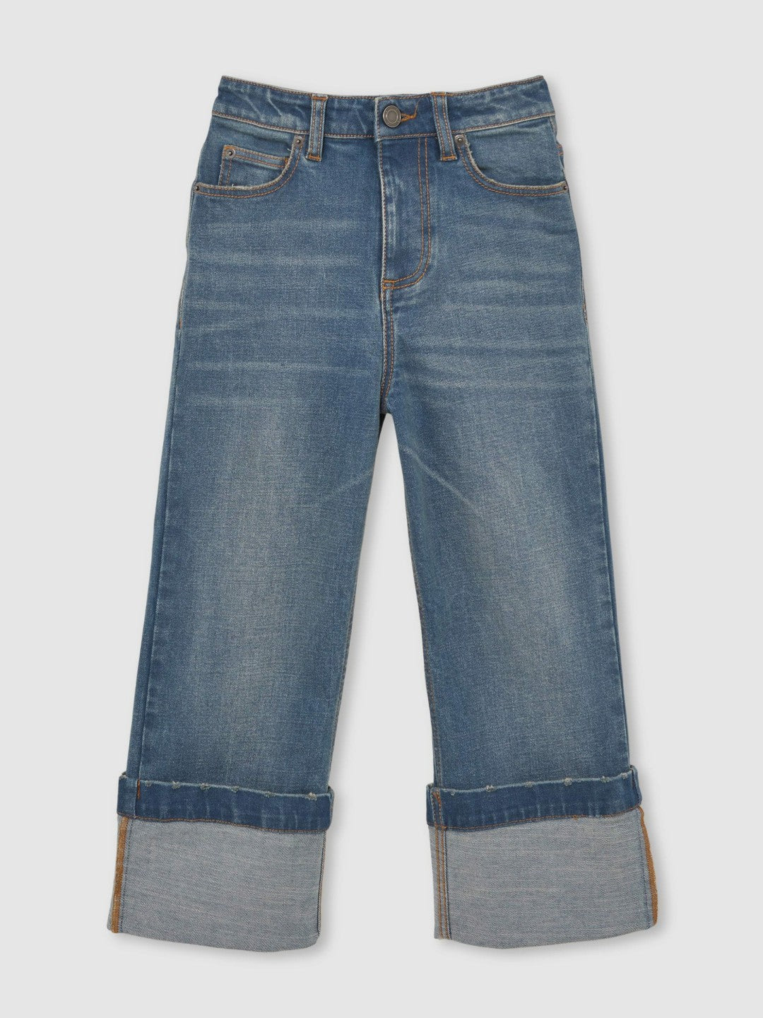 9-13 yrs Straight-Leg Turn-Up Jeans Blue | Children & Baby