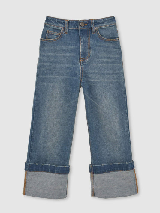 9-13 yrs Straight-Leg Turn-Up Jeans Blue | Children & Baby