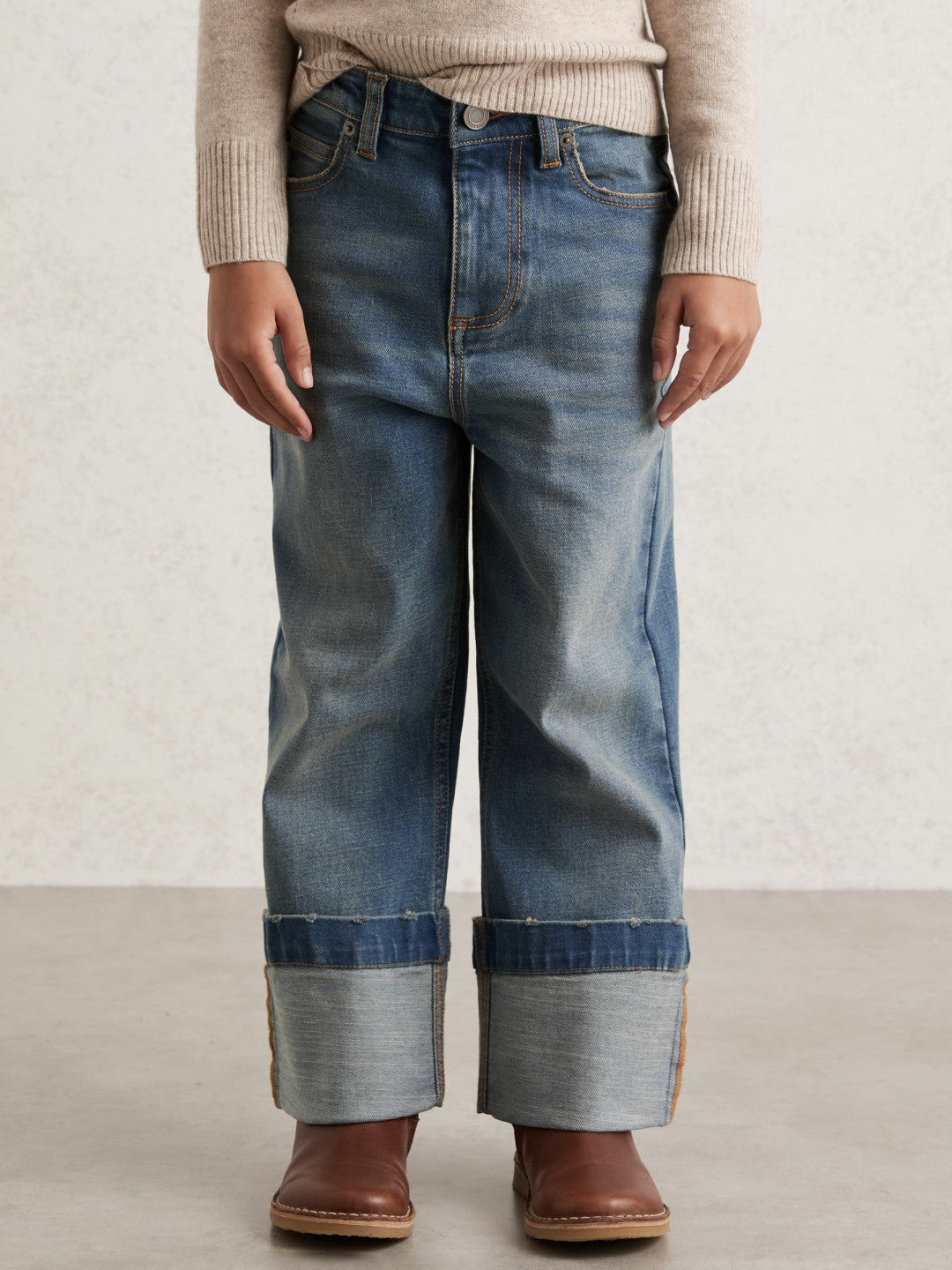 9-13 yrs Straight-Leg Turn-Up Jeans Blue | Children & Baby