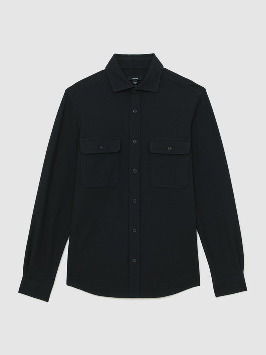 Textured Twin Pocket Cotton Blend Overshirt Navy | Men