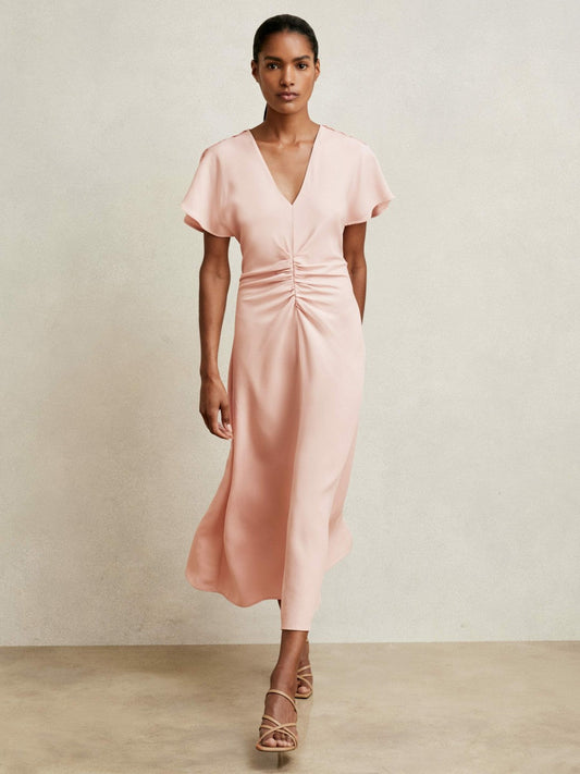 Ruched-Front Midi Dress Pale Pink | Women