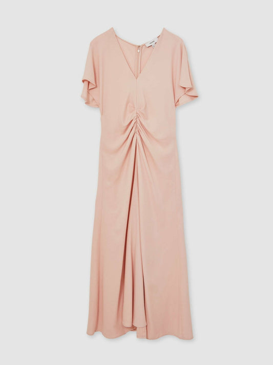 Ruched-Front Midi Dress Pale Pink | Women