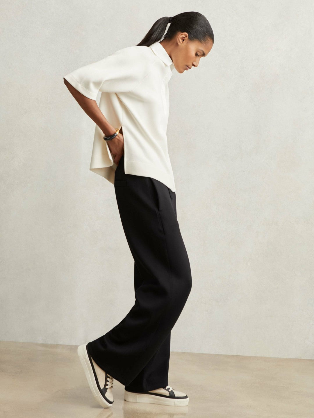 Petite Wide-Leg Interlock Drawstring Joggers Black | Women