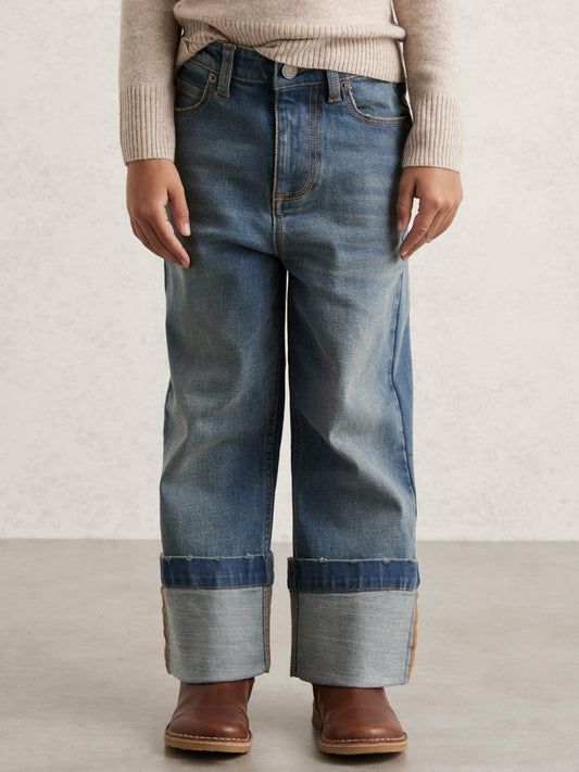 3-9 yrs Straight-Leg Turn-Up Jeans Blue | Children & Baby