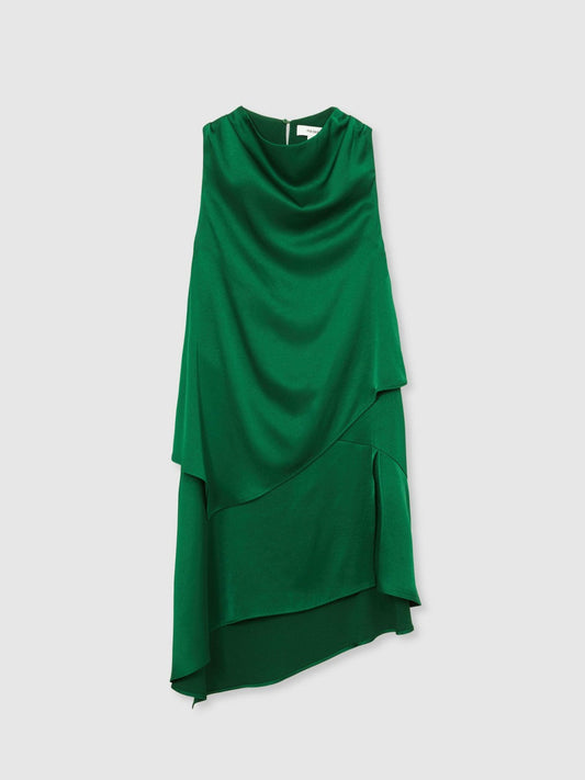 Satin Drape-Neck Layered Dress Green | Women