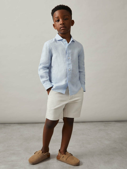 3-9 yrs Linen Cutaway Collar Shirt Pale Blue | Children & Baby