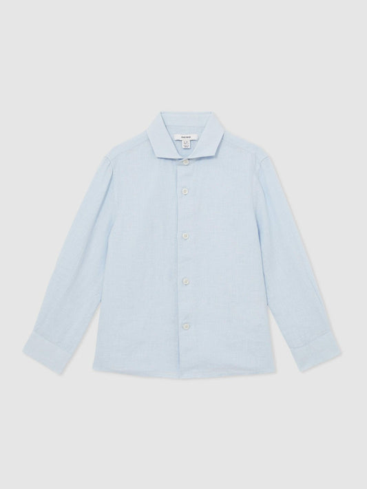 3-9 yrs Linen Cutaway Collar Shirt Pale Blue | Children & Baby