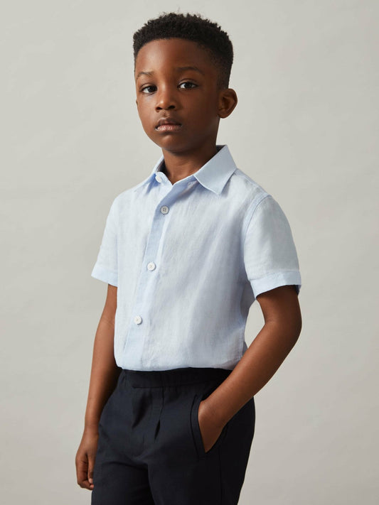 9-13 yrs Short Sleeve Linen Shirt Pale Blue | Children & Baby