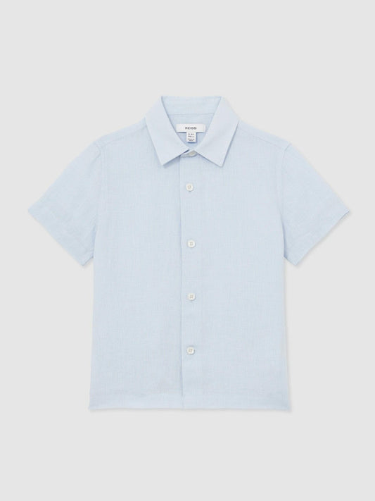 9-13 yrs Short Sleeve Linen Shirt Pale Blue | Children & Baby