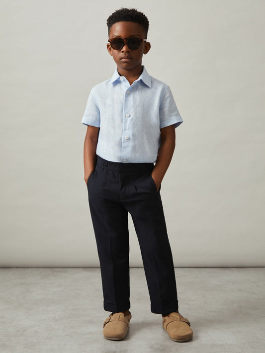 3-9 yrs Short Sleeve Linen Shirt Pale Blue | Children & Baby