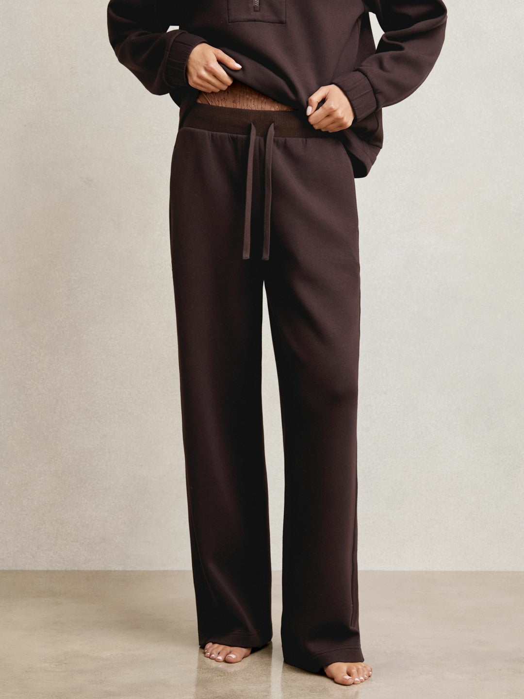 Petite Wide-Leg Interlock Drawstring Joggers Plum | Women