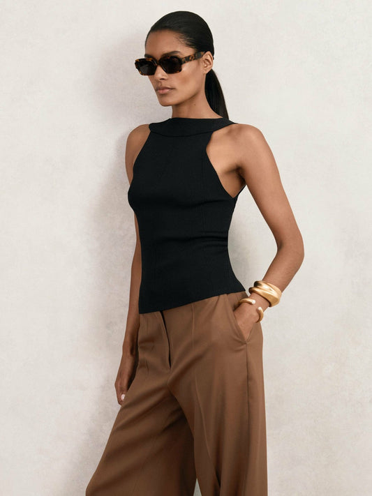 Low-Back Rib-Knit Vest Black | Women