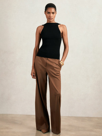 Low-Back Rib-Knit Vest Black | Women