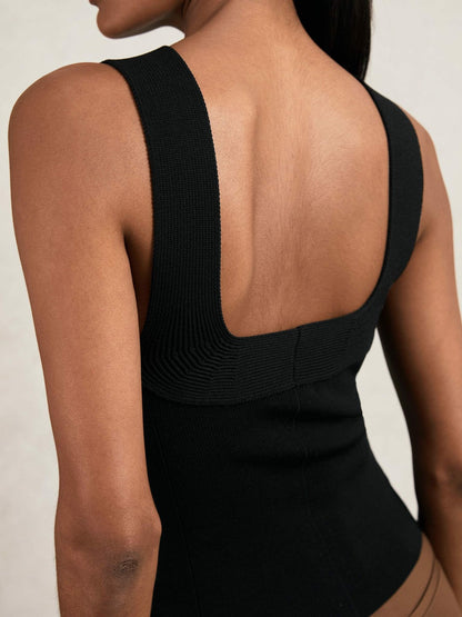 Low-Back Rib-Knit Vest Black | Women