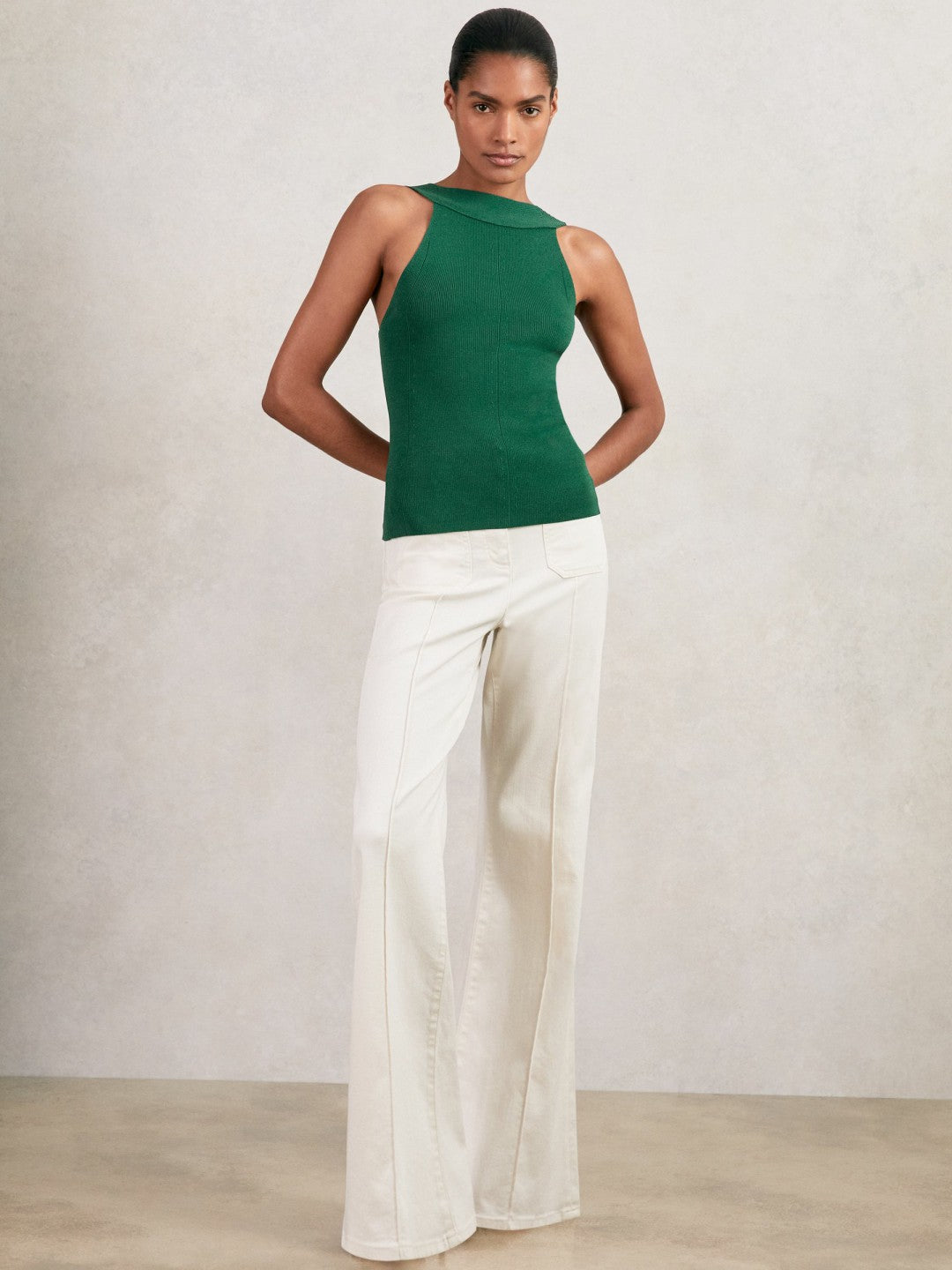 Low-Back Rib-Knit Vest Green | Women