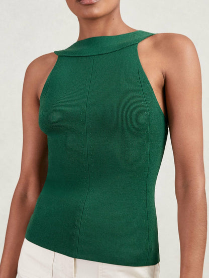 Low-Back Rib-Knit Vest Green | Women