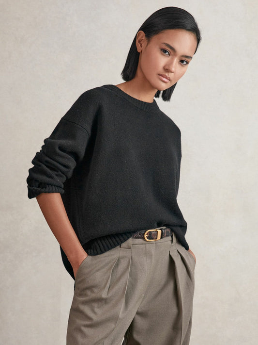 Wool-Cashmere Crew-Neck Jumper Black | Women