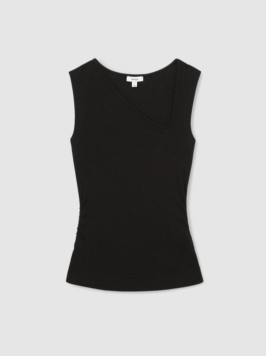 Stretch-Cotton Ribbed Asymmetric Vest Black | Women