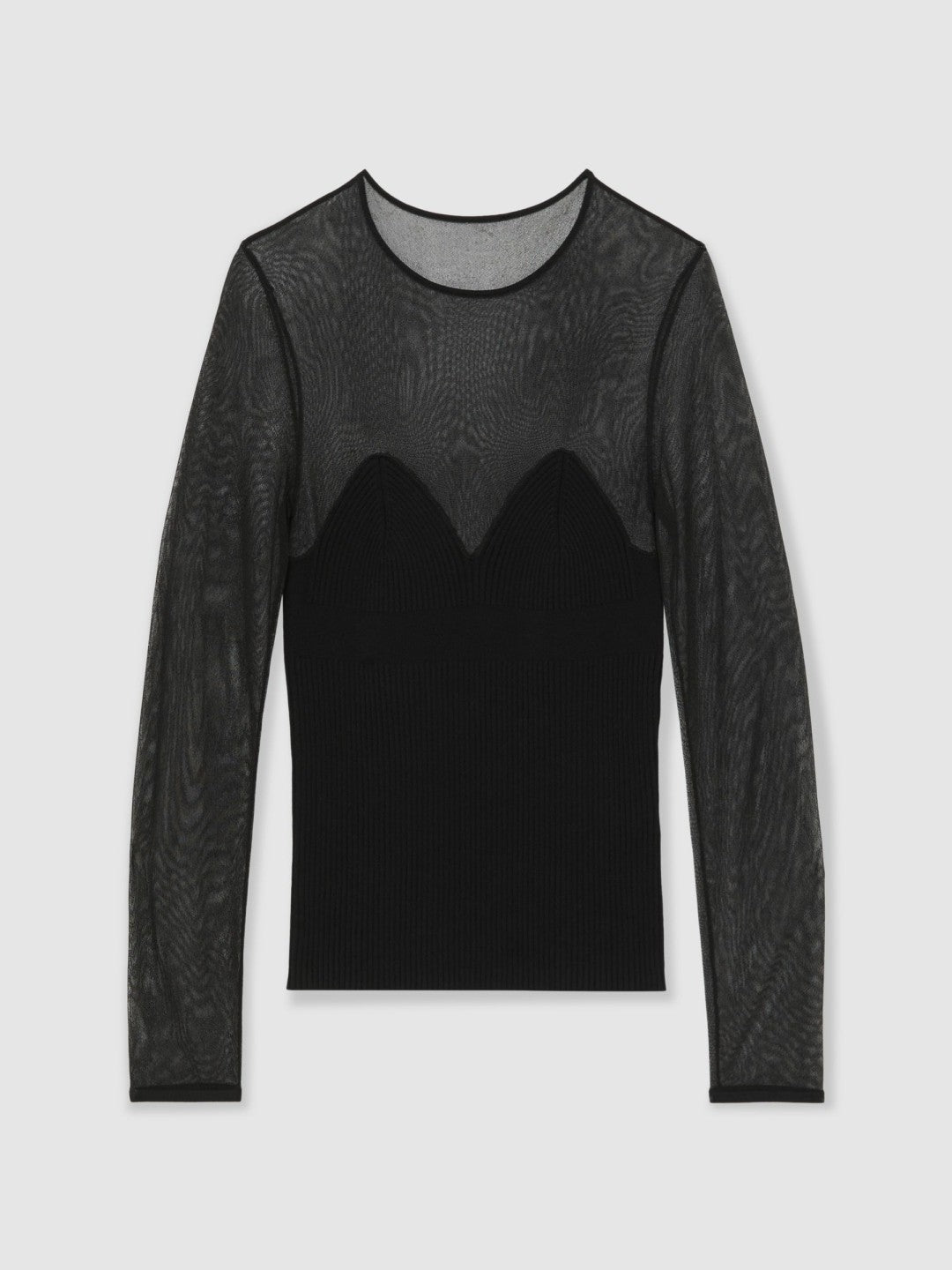 Mesh Knit Sweetheart Long-Sleeve Top Black | Women