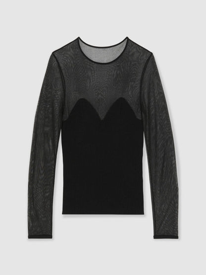 Mesh Knit Sweetheart Long-Sleeve Top Black | Women
