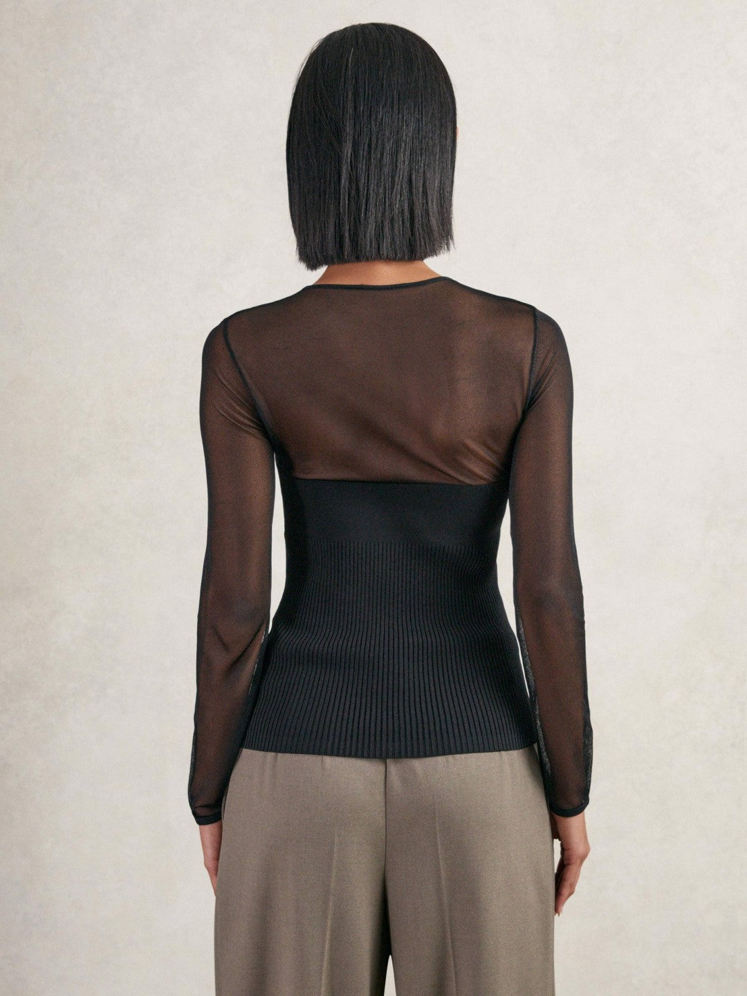 Mesh Knit Sweetheart Long-Sleeve Top Black | Women
