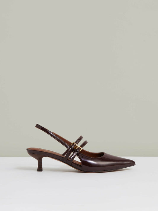 Leather Slingback Buckle Court Shoes Oxblood | Women