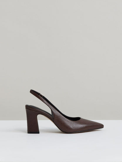 Leather Slingback Court Shoes Chocolate | Women