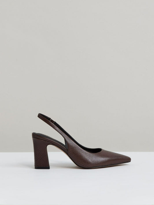 Leather Slingback Court Shoes Chocolate | Women