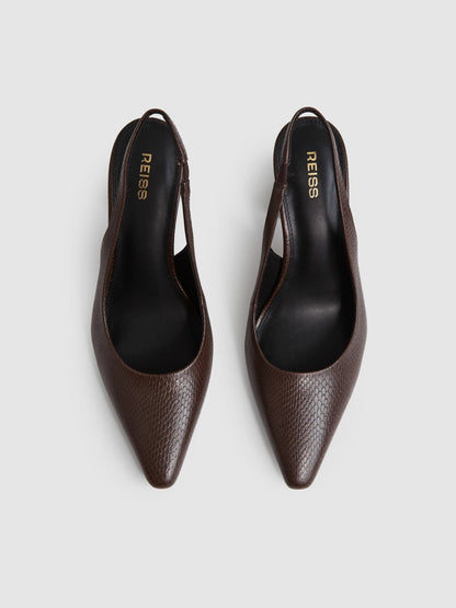 Leather Slingback Court Shoes Chocolate | Women