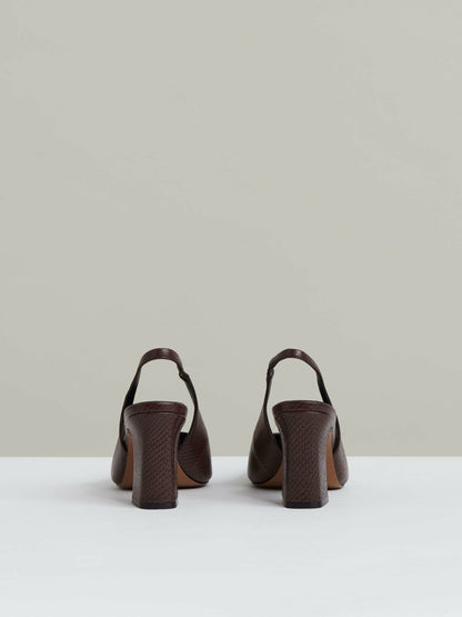 Leather Slingback Court Shoes Chocolate | Women