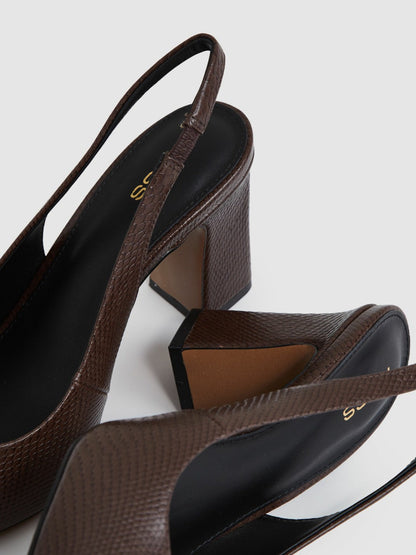 Leather Slingback Court Shoes Chocolate | Women