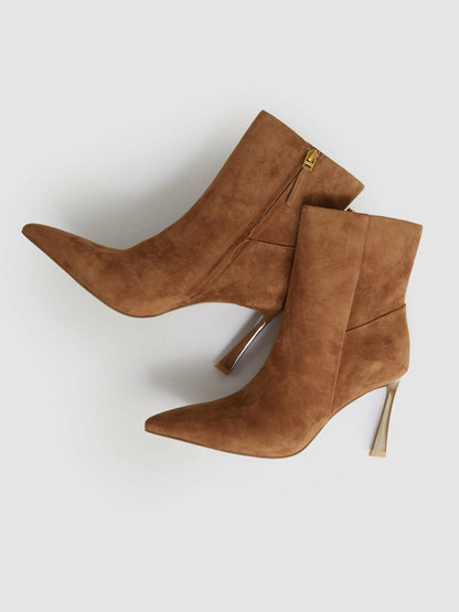 Suede High Heeled Ankle Boots Tan | Women