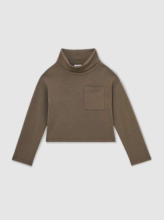 Interlock Jersey Funnel Neck Sweatshirt Khaki Green | Women
