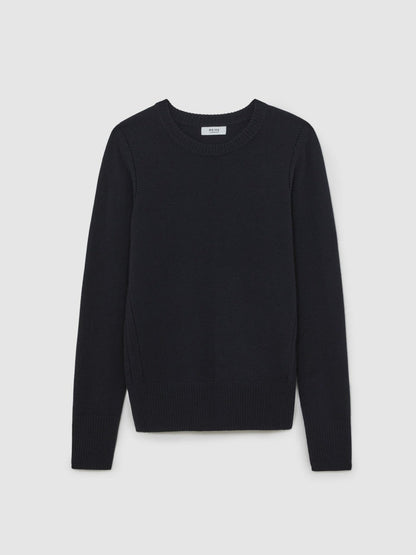 Wool-Blend Open-Stitch Jumper with Cashmere Navy | Women