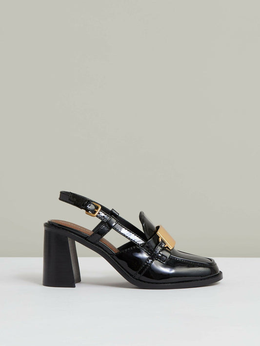 Patent Leather Slingback Heeled Loafers Black | Women