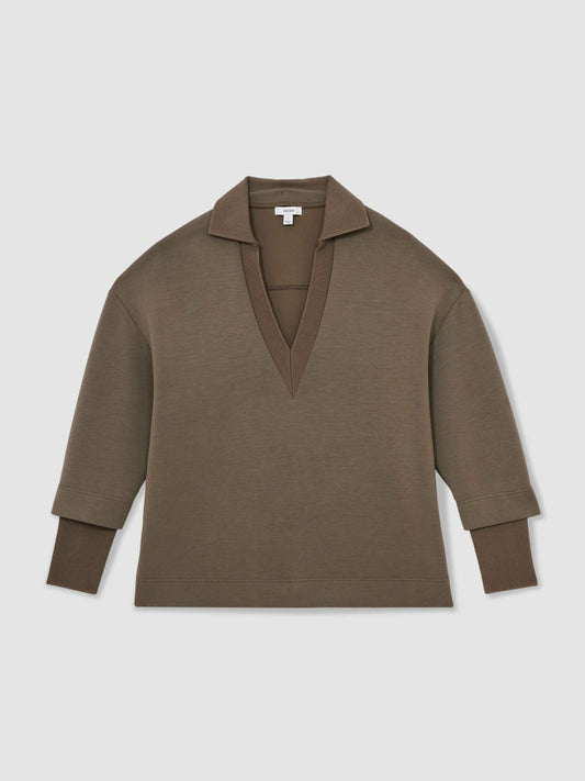 Interlock Open-Collar Sweatshirt Khaki Green | Women