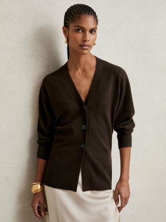 Wool-Blend Fitted Cardigan With Cashmere Chocolate | Women
