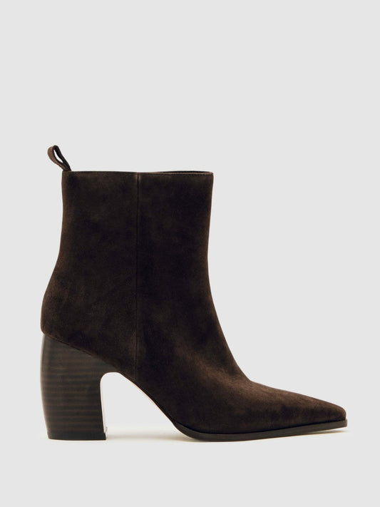 Suede Block-Heel Ankle Boots Chocolate | Women
