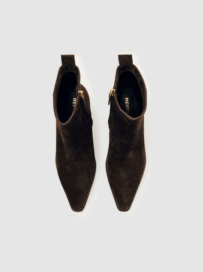 Suede Block-Heel Ankle Boots Chocolate | Women