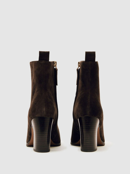 Suede Block-Heel Ankle Boots Chocolate | Women