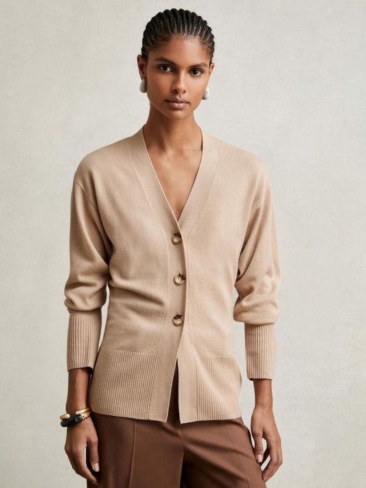 Wool-Blend Fitted Cardigan With Cashmere Neutral | Women