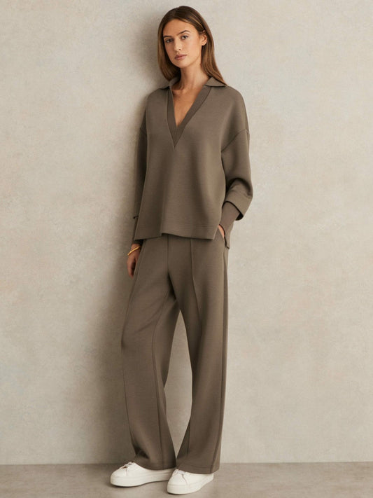 Modal-Blend Interlock Wide-Leg Joggers Khaki Green | Women
