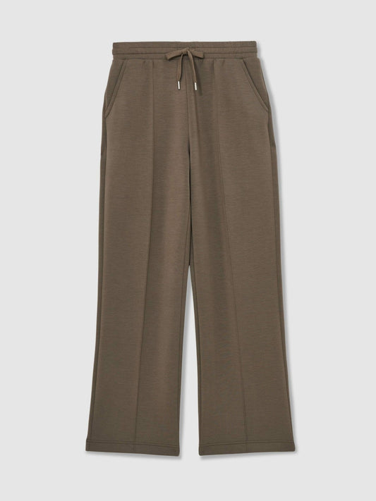 Modal-Blend Interlock Wide-Leg Joggers Khaki Green | Women
