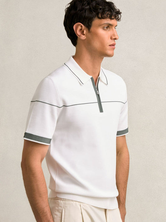 Half Zip Tipped Polo Shirt White/Green | Men