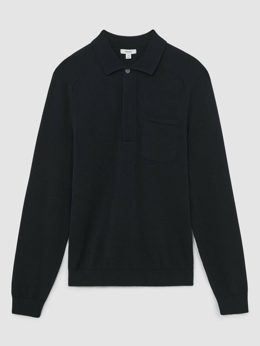 Cotton Concealed Placket Polo Shirt Navy | Men